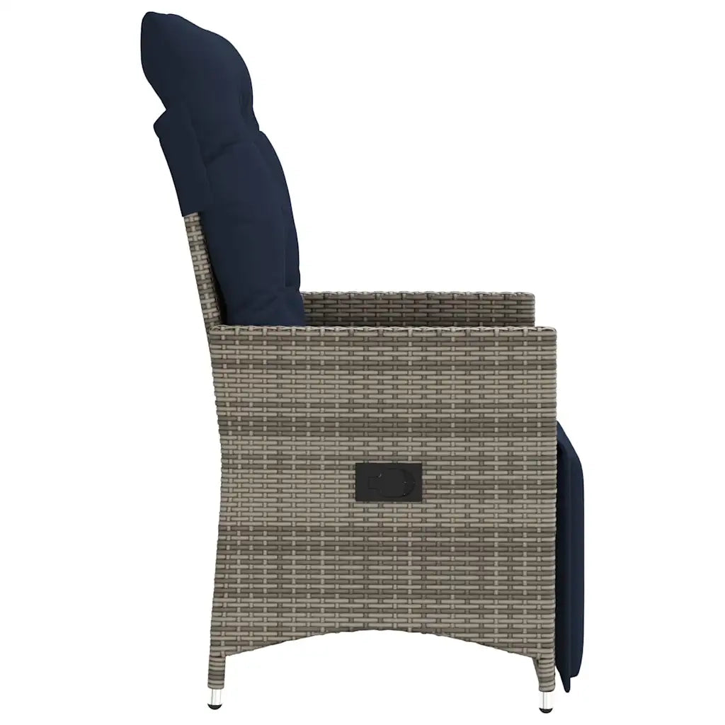 Sedia da giardino reclinabile con cuscini grigia in polyrattan 365663