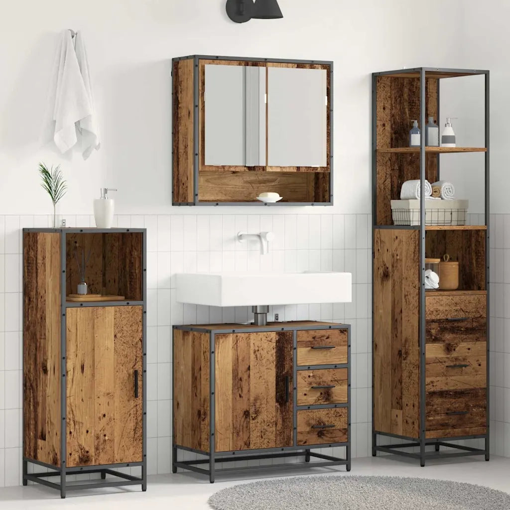 Set di mobili per il bagno con cassetto 3 pcs Legno vecchio 3402521