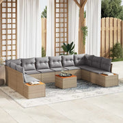Set Divano da Giardino 10 pcs Beige e Grigio Chiaro Polyrattan
