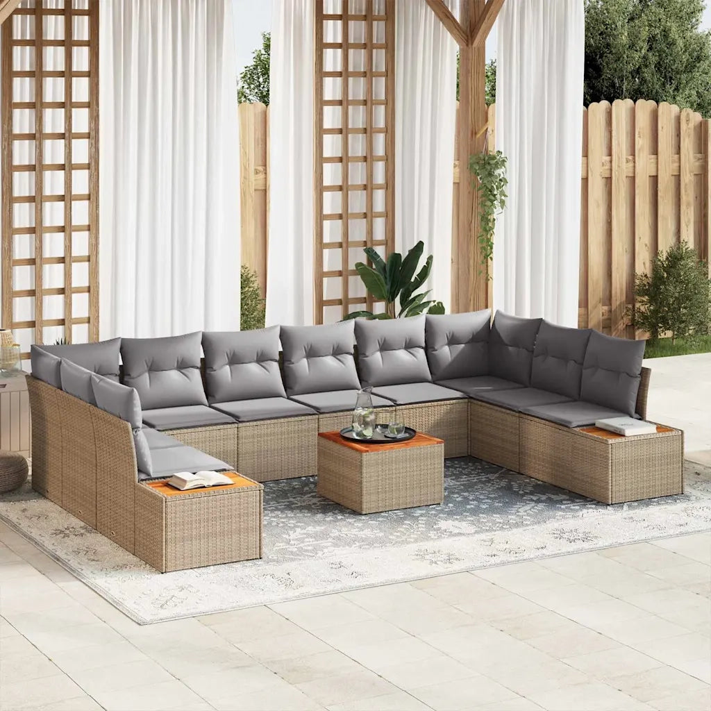 Set Divano da Giardino 10 pcs Beige e Grigio Chiaro Polyrattan