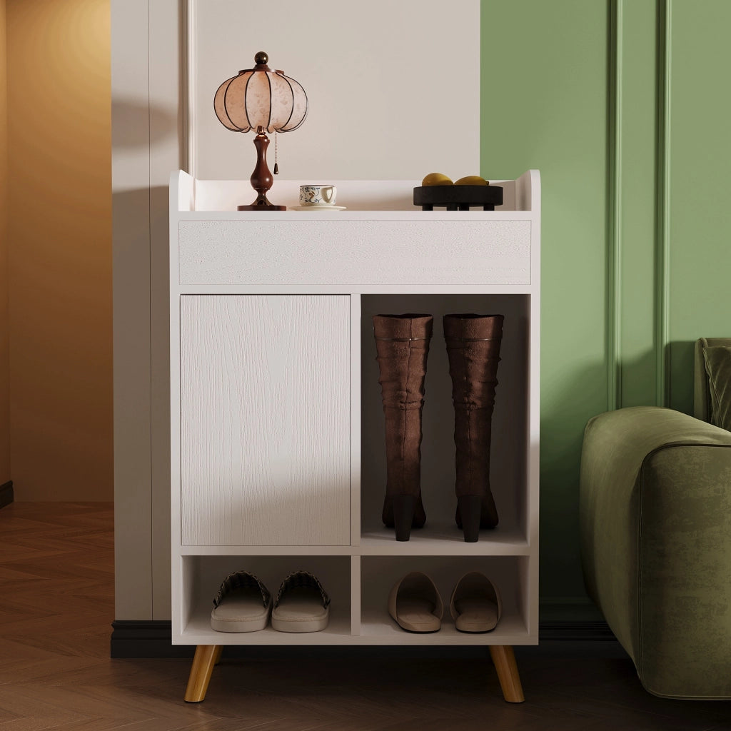 Comò moderno bianco capiente con spazio per le scarpe e cassetto da 60 cm