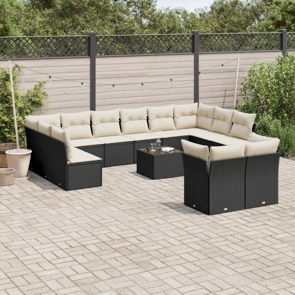 Set Divani da Giardino 13pz con Cuscini Nero in Polyrattan 3250275