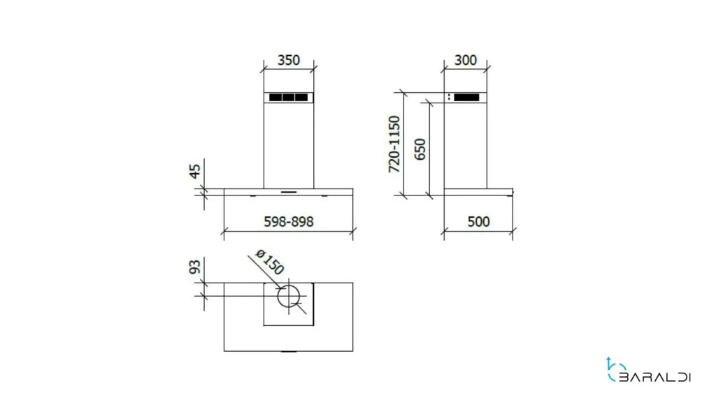 CAPPA LEA PARETE cm 90 - Drydrop - Nera - 800 m3/h