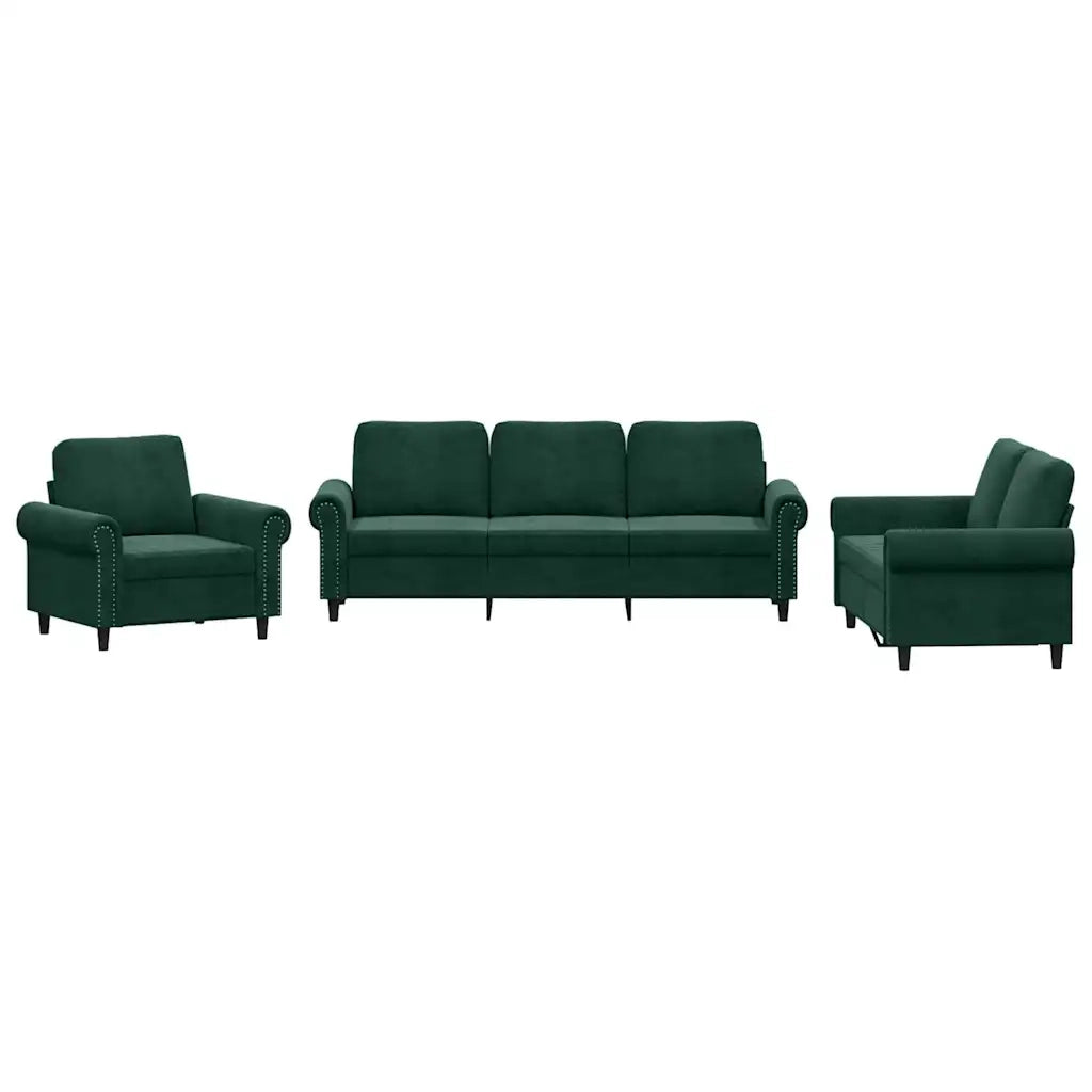 Set di Divani 3 pz con Cuscini Verde scuro in Velluto 3202172