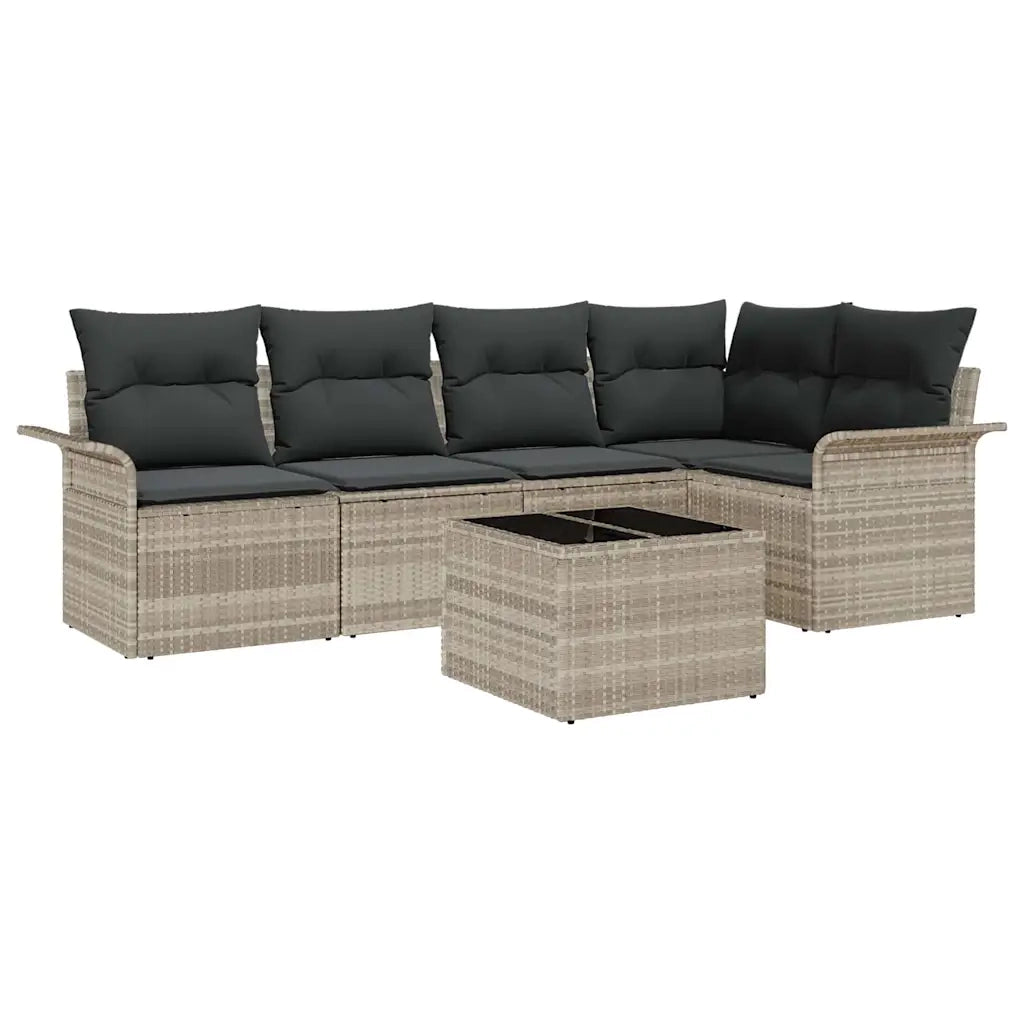 Set Divano da Giardino 6 pcs Grigio chiaro Poly Rattan