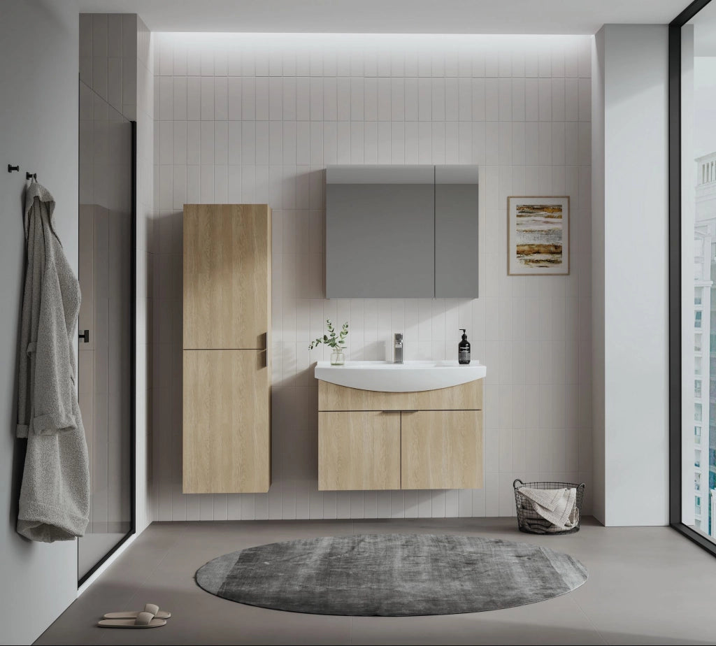 Set mobile lavabo con specchio (2 pezzi) "Purus 80" - 80 x 50 x 58 cm - Rovere
