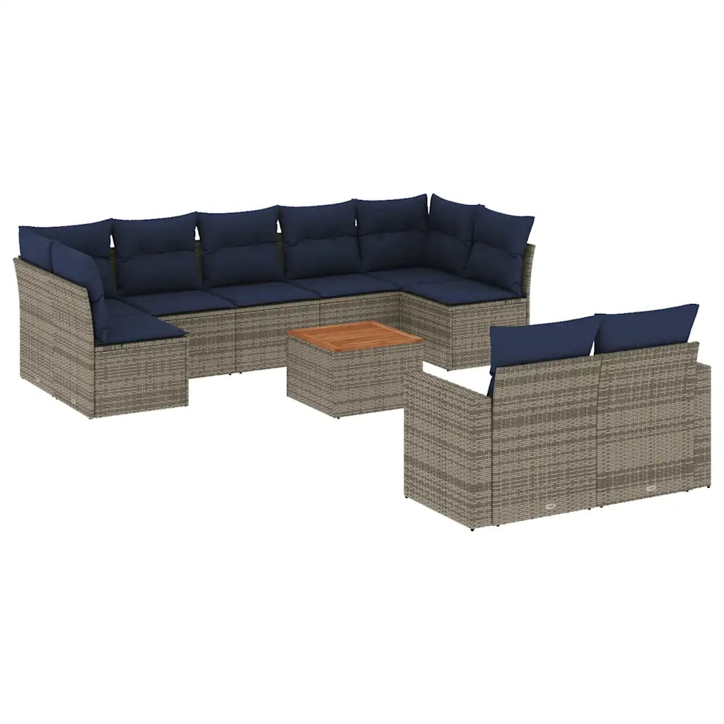 Set Divani da Giardino 10 pz con Cuscini Grigio in Polyrattan 3256607