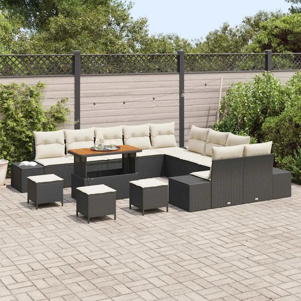 Set Divano da Giardino con cuscino 14 pcs Nero polyrattan 3362850