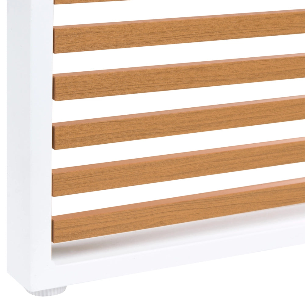 Lettino prendisole beige in alluminio con cuscino in tessuto, ruote e schienale regolabile