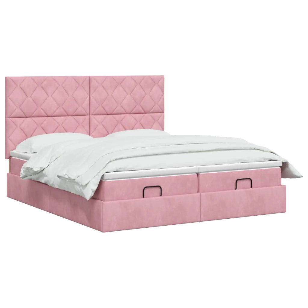 Letto Ottomano con Materasso e LED Rosa 200 x 200 cm Velluto 3458525