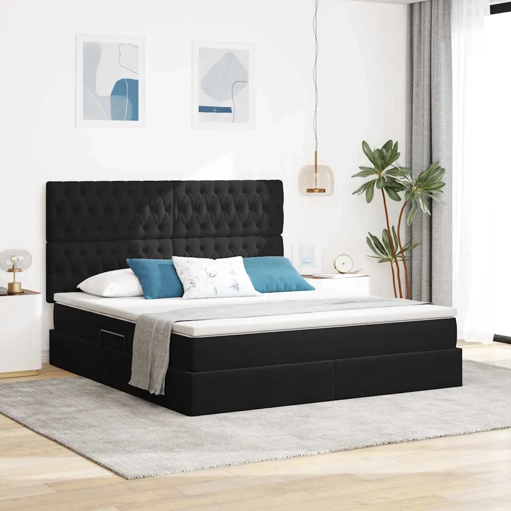 Letto con contenitore e LED con led Nero 160 x 200 cm Velluto