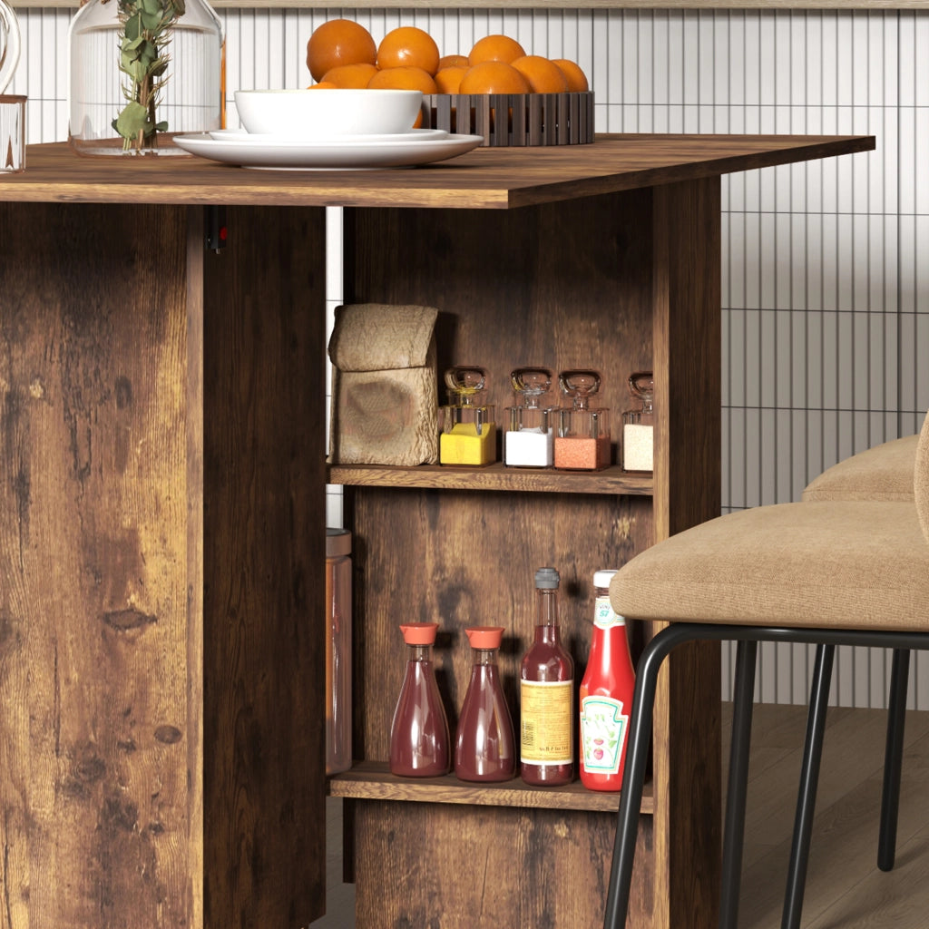 Tavolo da Pranzo Pieghevole a Ribalta 140x75x74 cm per 6 Persone con 2 Ripiani in Melamina Marrone Rustico