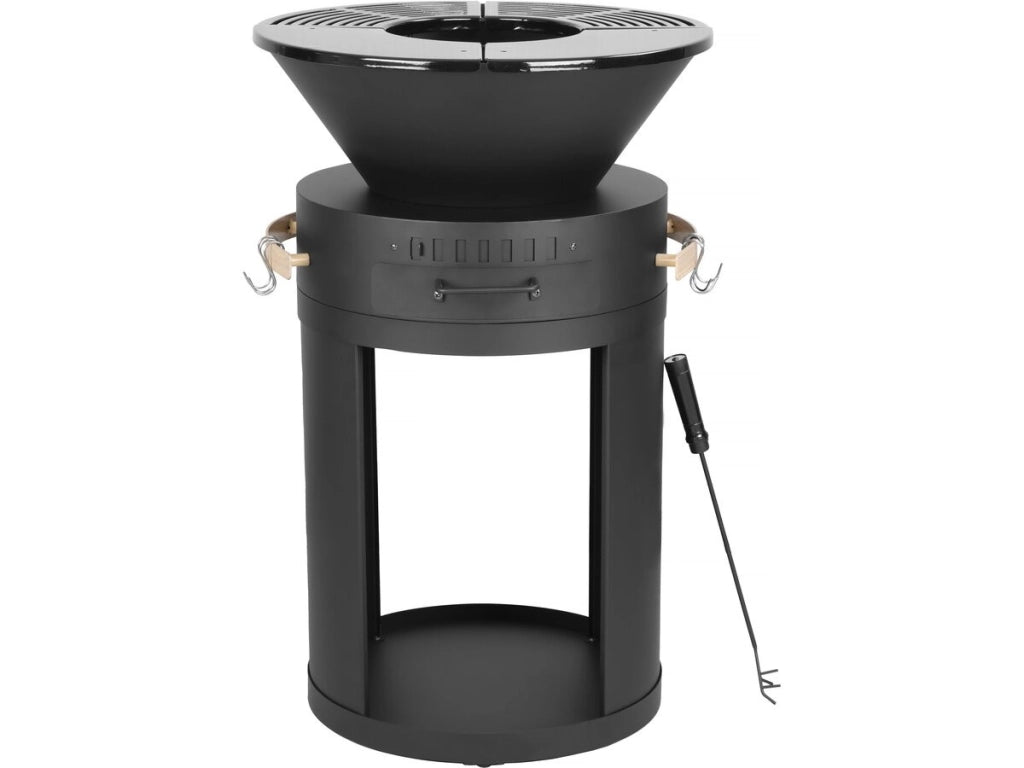 Barbecue/braciere a carbone e legna "Cesar" - 49 x 49 x 92 cm - Nero
