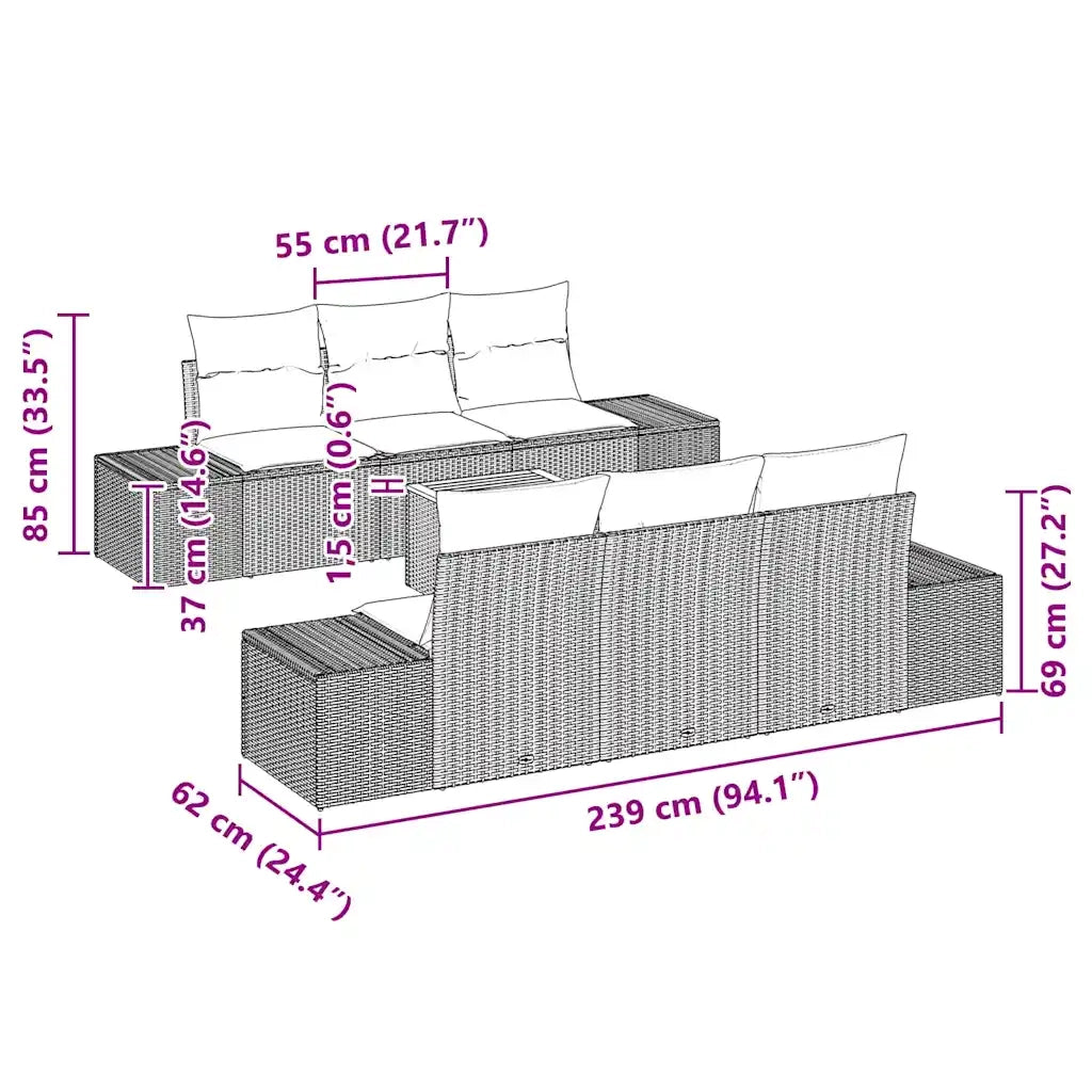 Set Divano da Giardino 7 pcs Grigio polyrattan 3356571