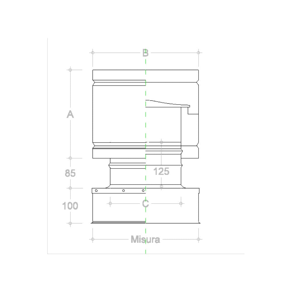 Fumaiolo da 32x52cm tipo botte 4 venti inox aisi 304 base rettangolare