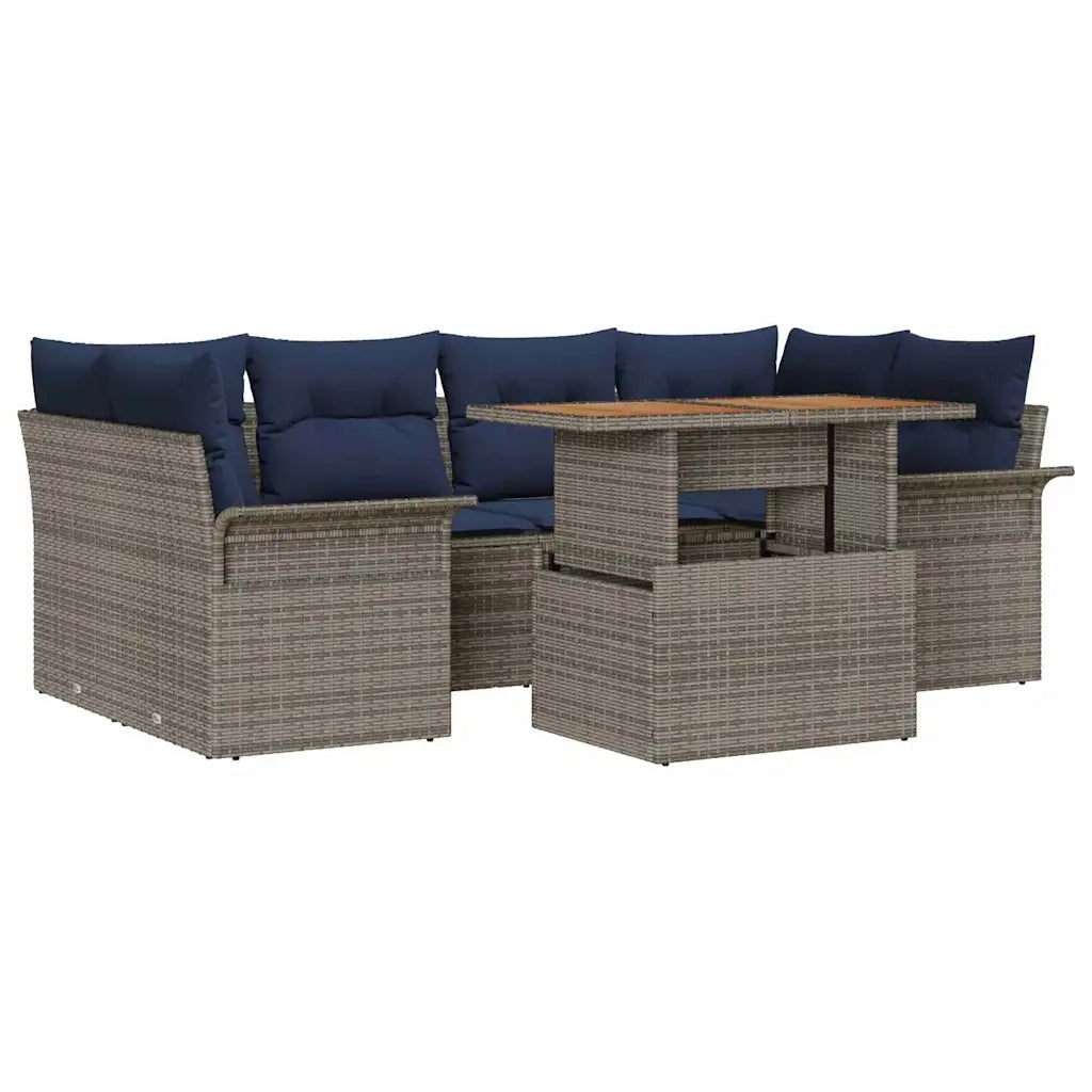 Set Divano da Giardino con cuscino 7 pcs grigio e blu navy 3349289