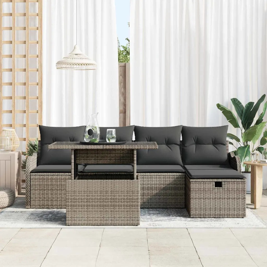 Set Divano da Giardino con cuscino 6 pcs Grigio Poly Rattan 3361038