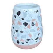Trade Shop - Bicchiere Portaspazzolino Bagno Graniglia Bianco Multicolore Con Base Rosa 59876 -
