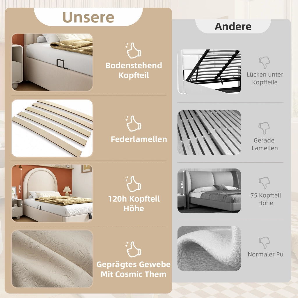letto imbottito pu beige 90 x 200 cm