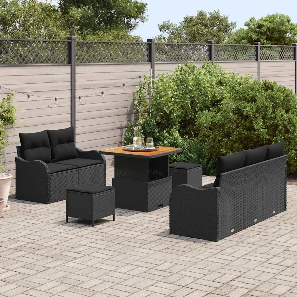 Set Divano da Giardino con cuscino con archiviazione 8 pcs Nero 3364154