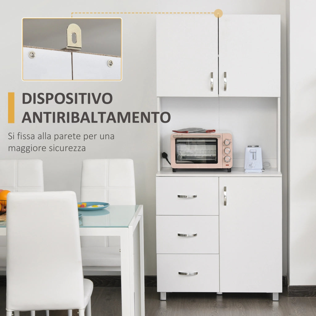 Credenza Moderna Bianco ¨C Xylo ¨C Legno, 2 Ante, 3 Cassetti, Mensole Regolabili, 80x39.5x183.5cm