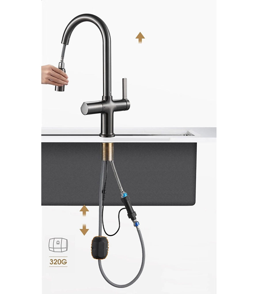 Rubinetto Cucina Display LED Temperatura LH-232 | Rame Massiccio | Estraibile | Monocomando e 3 Modi Acqua