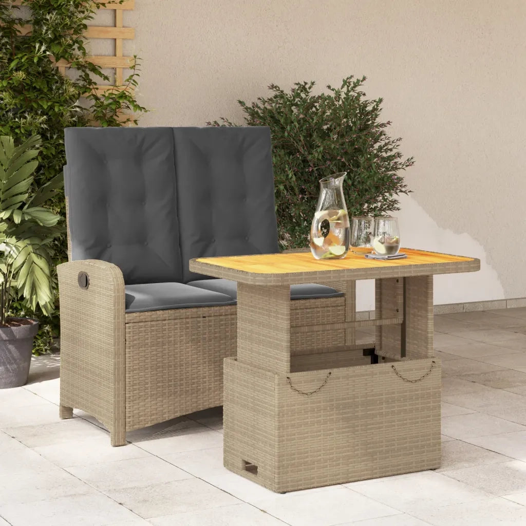Set da Pranzo da Giardino 2 pz con Cuscini Beige in Polyrattan 3277370