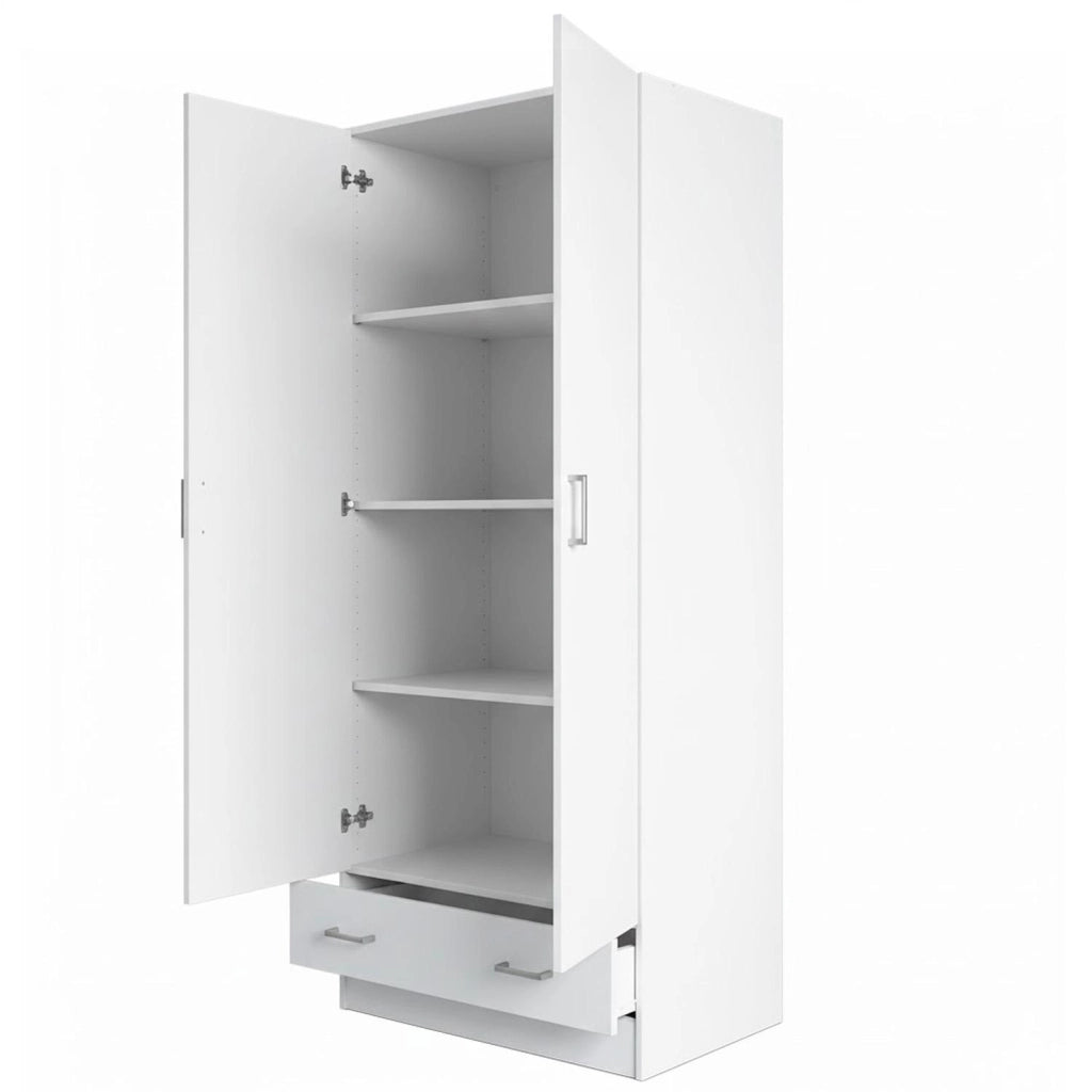 Armadio Multiuso Design Moderno Con 2 Ante E 1 Cassetto Salvaspazio Con Ripiani Interni E Vano Contenitore Per Camera Da Letto O Ingresso 79.4 X 35.7 X 170.4 Cm Bianco