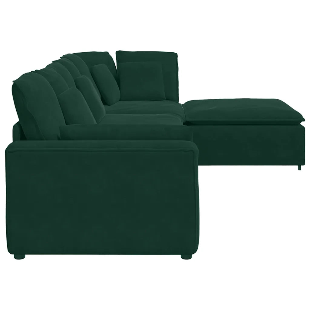 Divano Modulare con Poggiapiedi e Cuscini Velluto Verde Scuro 3321191