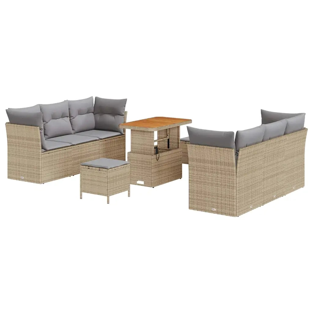 Set Divano da Giardino 9 pcs Beige e Grigio Chiaro polyrattan