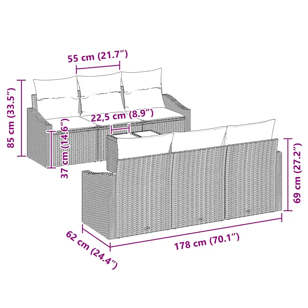 Set di divani con cuscino 7 pcs Grigio chiaro polyrattan 3346612