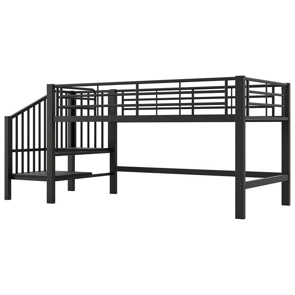 Letto mezzanino 90x200cm - Xylo - scala ripostiglio nero