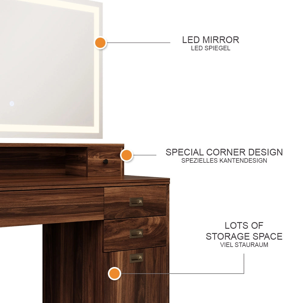 Vicco Tavolo da toeletta Rovere rustico 120 cm con specchio a LED