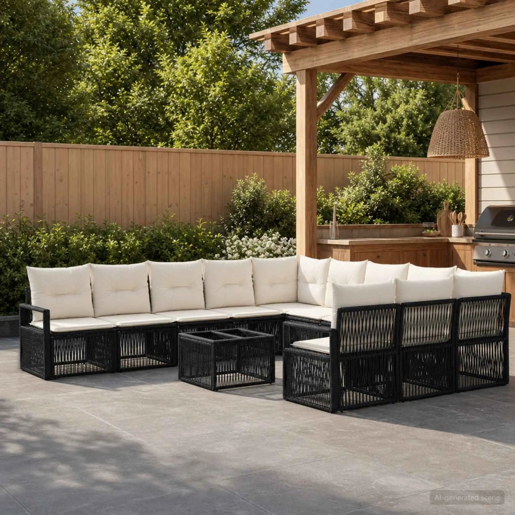 Set Divano da Giardino 12 pcs Nero polyrattan 3435853