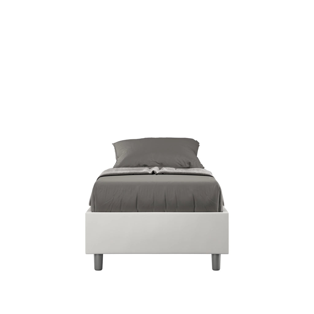 BS COM Letto singolo con rete imbottito 80x210 similpelle bianco