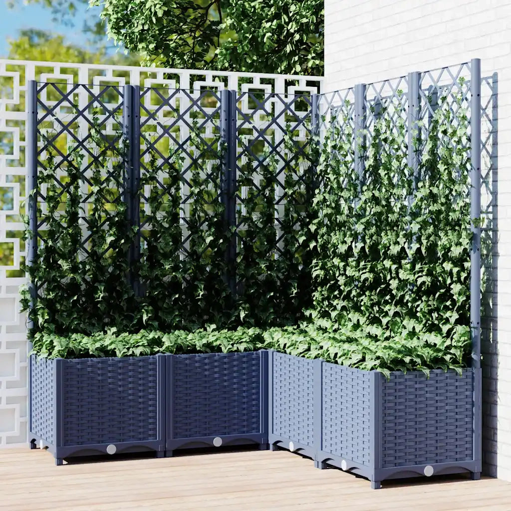 Fioriera | Cassetta per fiori | Vaso da Giardino Graticcio Grigio Blu 120x120x136cm PP