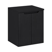 Set da bagno sospeso VANO 50cm: mobile sottolavabo con ante a doghe nero + piano per lavabo nero opaco