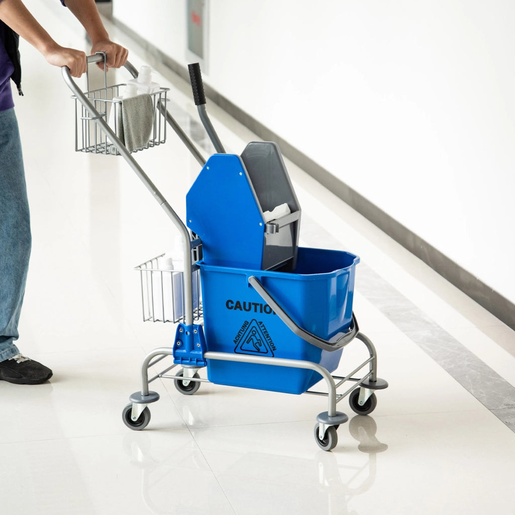 Secchio per lavaggio ¨C zephmum ¨C Blu, Plastica, con ruote e manico in metallo