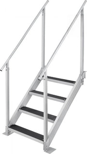 Trappola per nuotatori con 4 rientranze, due appoggi e scala per barche, dimensioni 800x1850x1750mm, scala per piscine in alluminio, capacità di carico 250kg, pedali da 55x10cm, ideale per marina e piscine per barche.