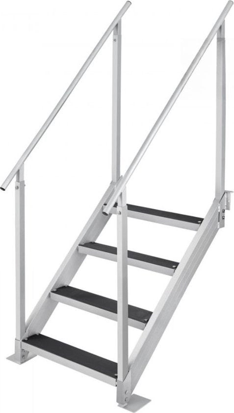 Trappola per nuotatori con 4 rientranze, due appoggi e scala per barche, dimensioni 800x1850x1750mm, scala per piscine in alluminio, capacità di carico 250kg, pedali da 55x10cm, ideale per marina e piscine per barche.