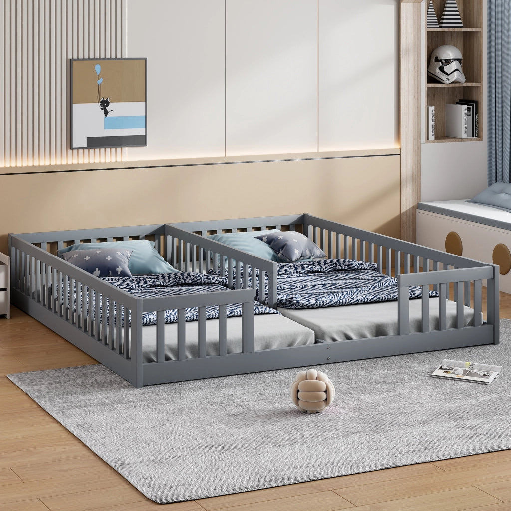 LETTO per bambini 90x200 cm con sponde, in pino e MDF, Grigio