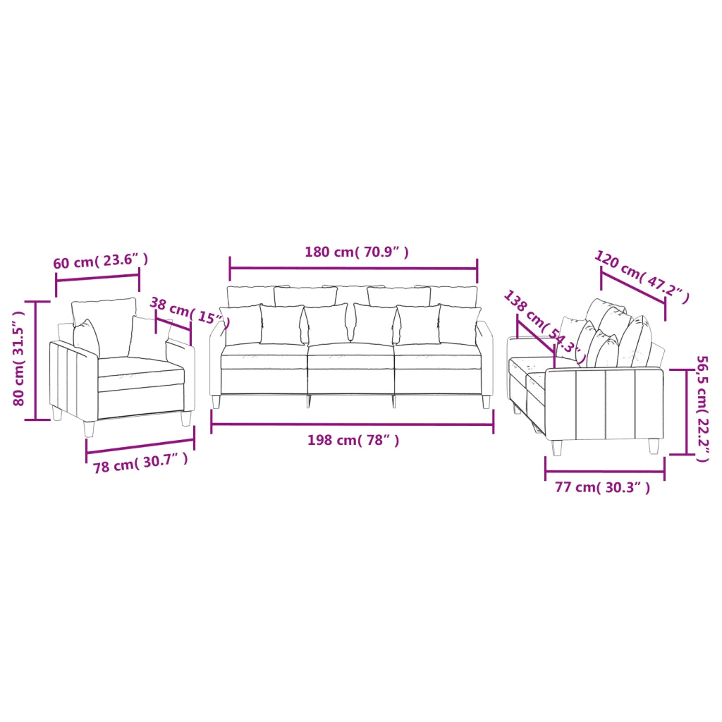 Set Divani 3 pz con Cuscini Grigio Chiaro in Tessuto 3201632