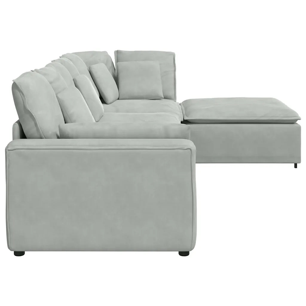 Divano Modulare con Poggiapiedi e Cuscini Velluto Grigio Chiaro 3321189