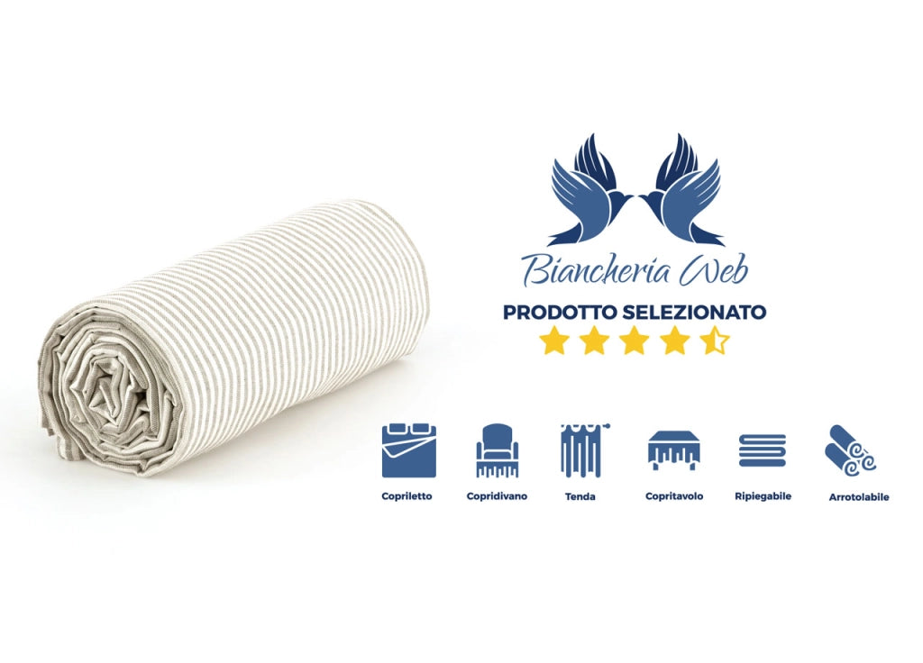 Telo Arredo Granfoulard Copritutto Cotone Made Italy Vari Disegni Arredatutto Copriletto Multiuso - 2 Piazze - Vanessa Beige
