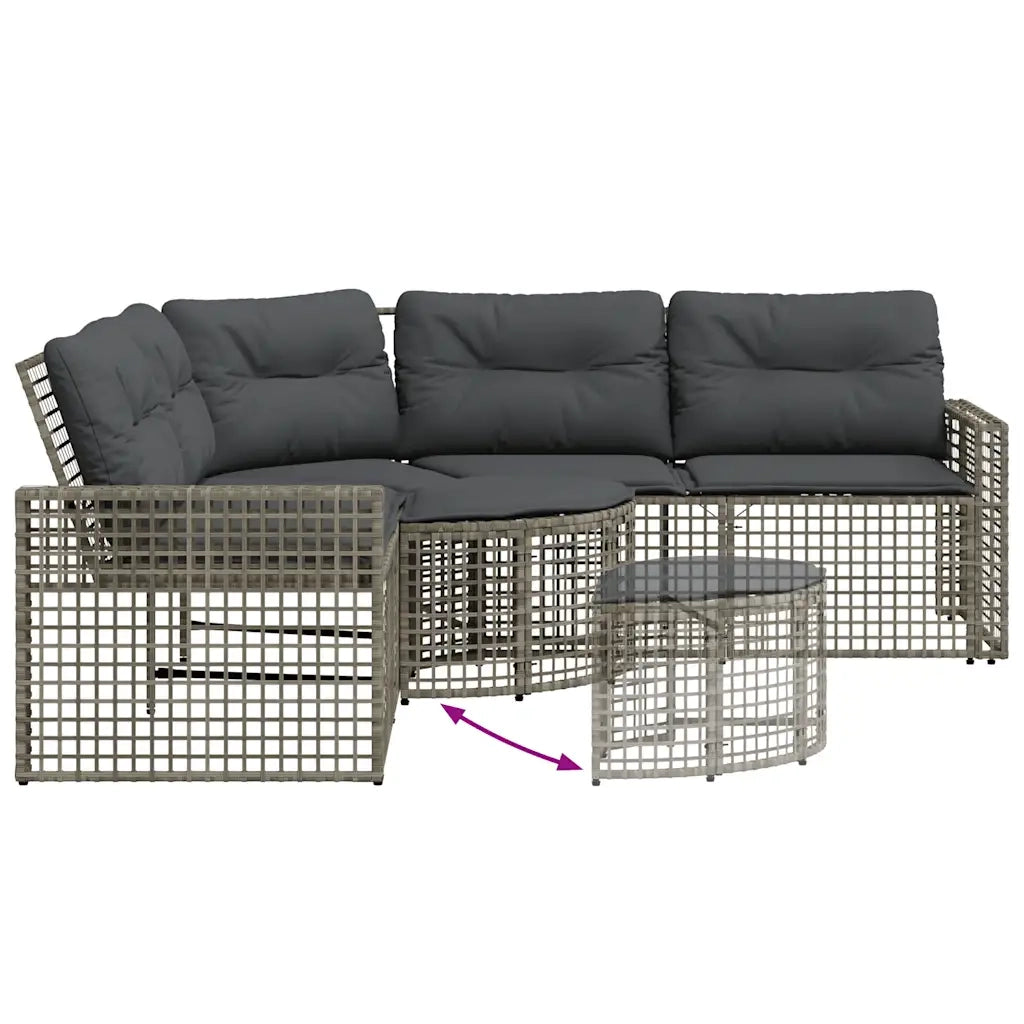 Divano da Giardino a L con Cuscini e Pouf-Sofa da Giardino-Divano da esterno Grigio in Polyrattan