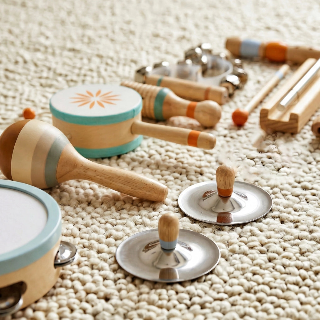 Strumenti Musicali per Bambini Set Percussioni Montessori in Legno Aracione e Celeste