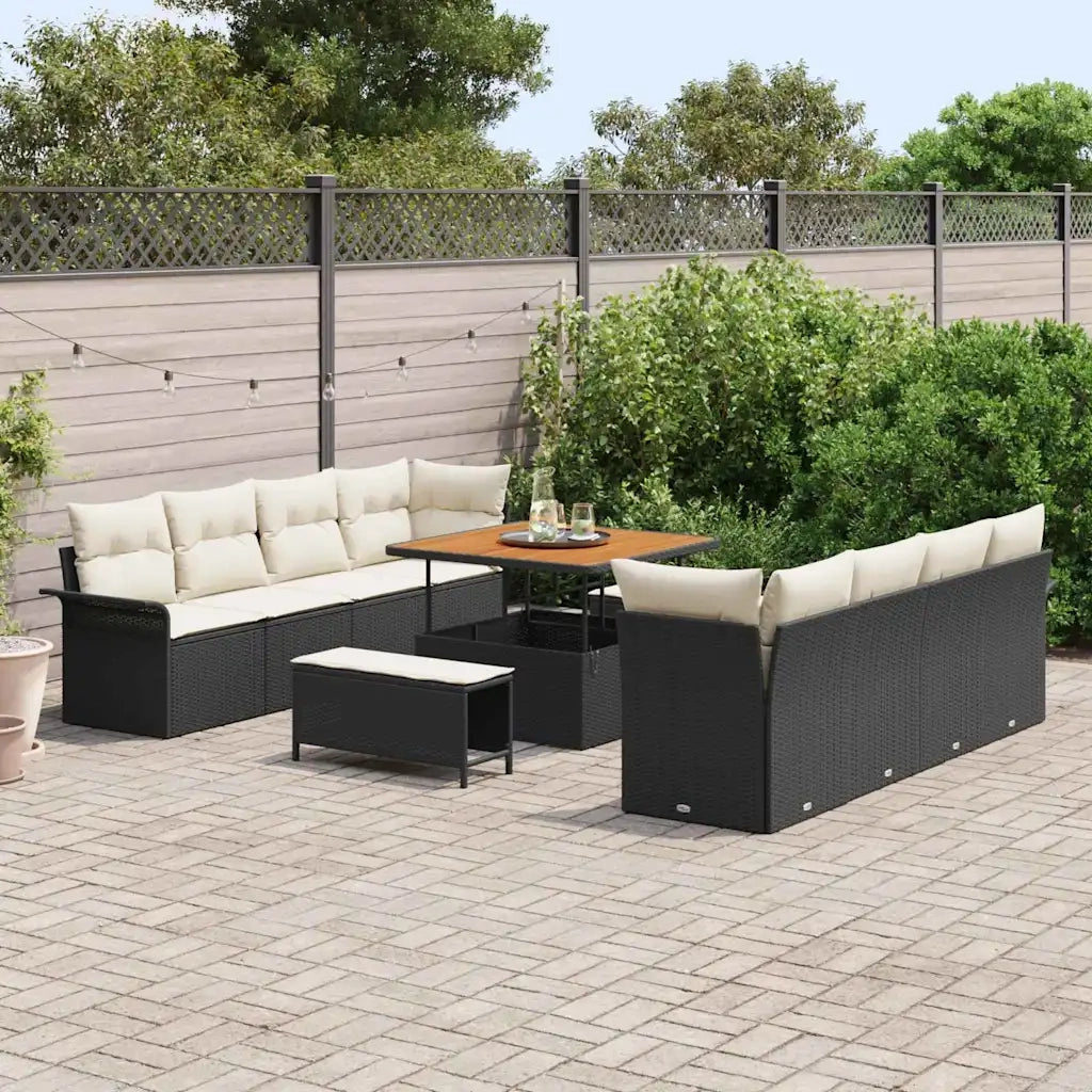 Set Divano da Giardino con cuscino 11 pcs Nero e Crema