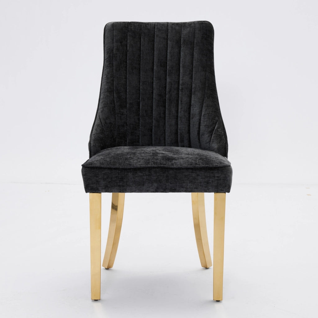 Sedie da Pranzo Imbottite in Velluto con Gambe Dorate ¨C MINIMAL ¨C Set 2, Nero