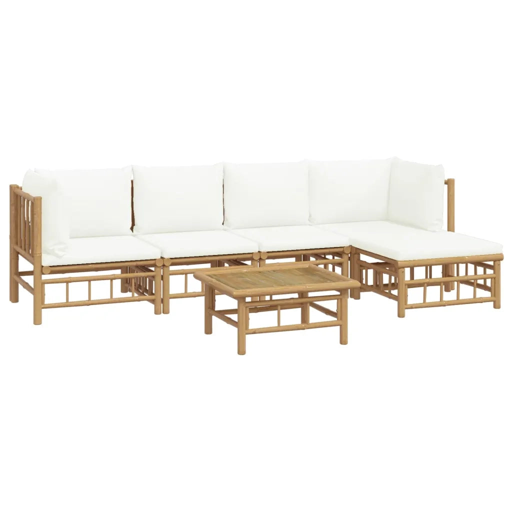 Set Salotto da Giardino 6pz con Cuscini Bianco Crema in Bambù 3155200