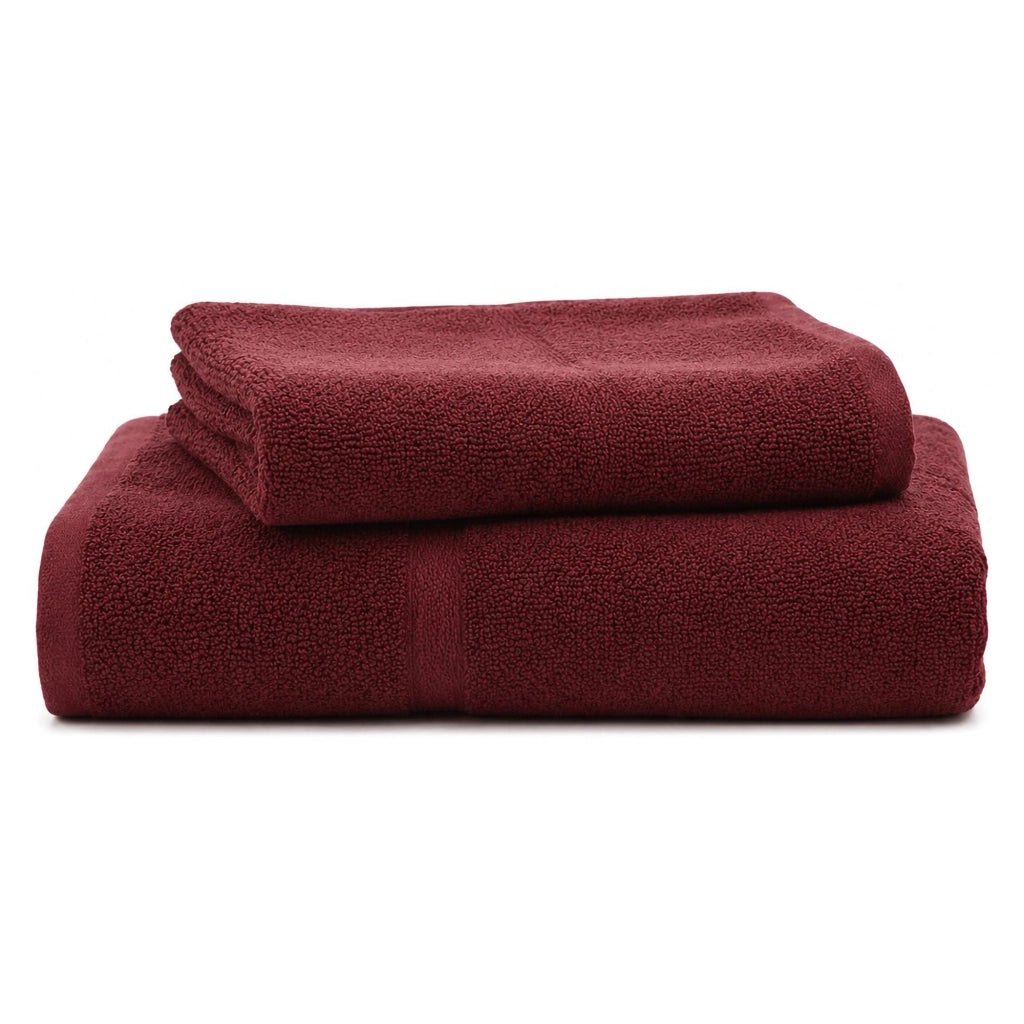 Sanonefa, set di Asciugamani 100% Cotone set da 2, Rosso Bordeaux